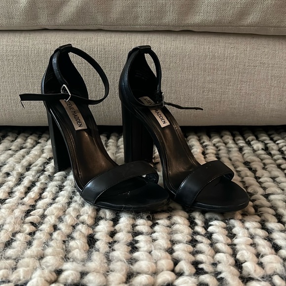 Steve Madden Carrson Black Block Heels Leather - Picture 2 of 8